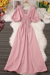 V-Neck Short Sleeve Backless Maxi Dress