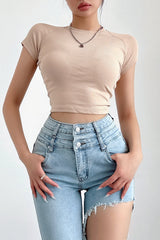 Scoop Neck Short Sleeve Crop Tops