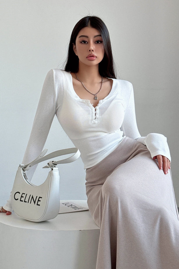 Casual Buttons V-Neck Long Sleeve Tops