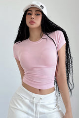 Tight Stretch Scoop Neck Short Sleeve Tops
