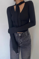 Wrap V-Neck Fitted Tops Shirt