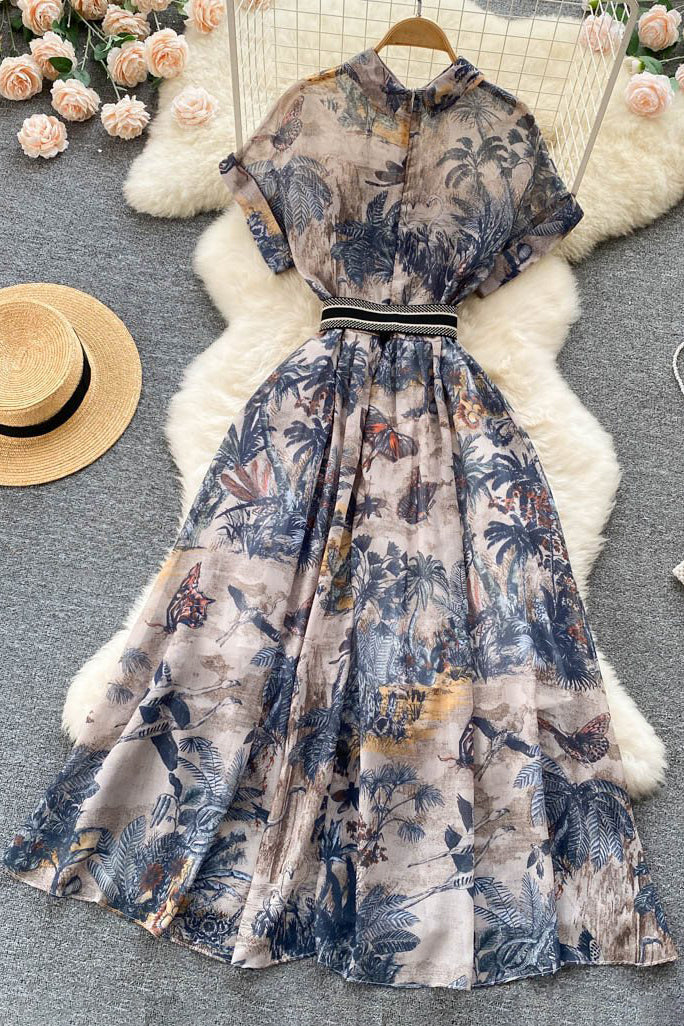 Short Sleeve Print Maxi Dress