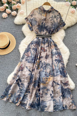 Short Sleeve Print Maxi Dress