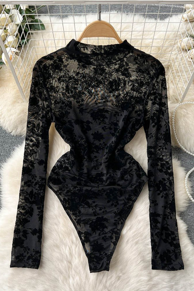 Lace Embroidery Long Sleeve Bodysuits