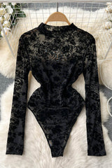 Lace Embroidery Long Sleeve Bodysuits