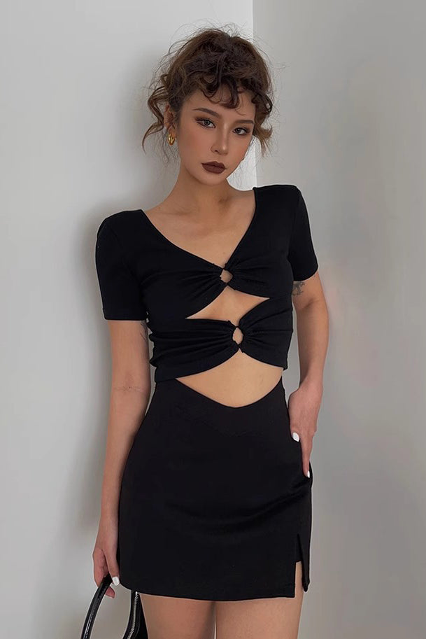 Crew Neck Crisscross Fitted Tops Shirt