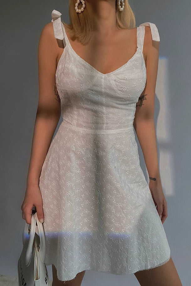 Embroidery Lace Up Dress