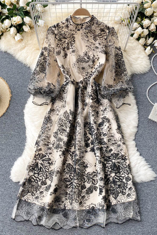 Embroidery Long Sleeve Maxi Dress