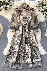 Embroidery Long Sleeve Maxi Dress