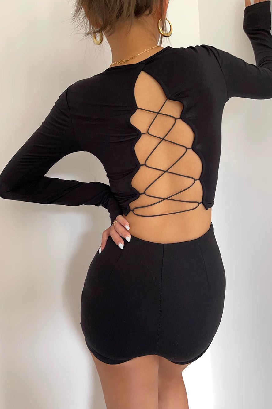 Backless Crew Neck Fitted Shirt