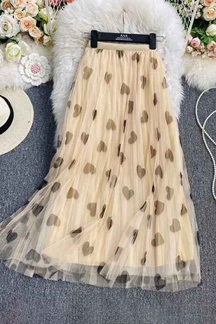 Heart Print Gauze A-Line Skirt