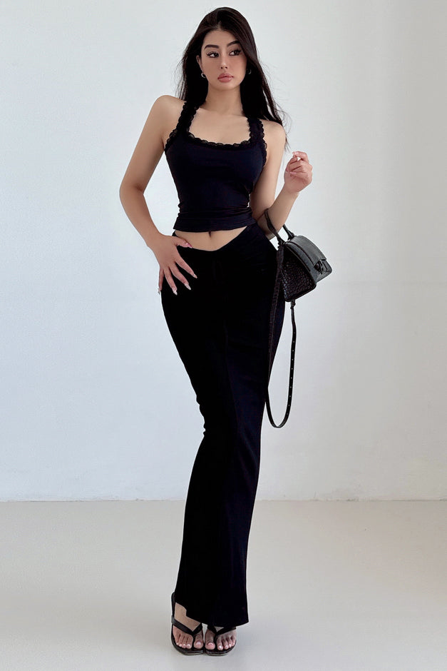 Knit V Waist Ruffle Strappy Skirt