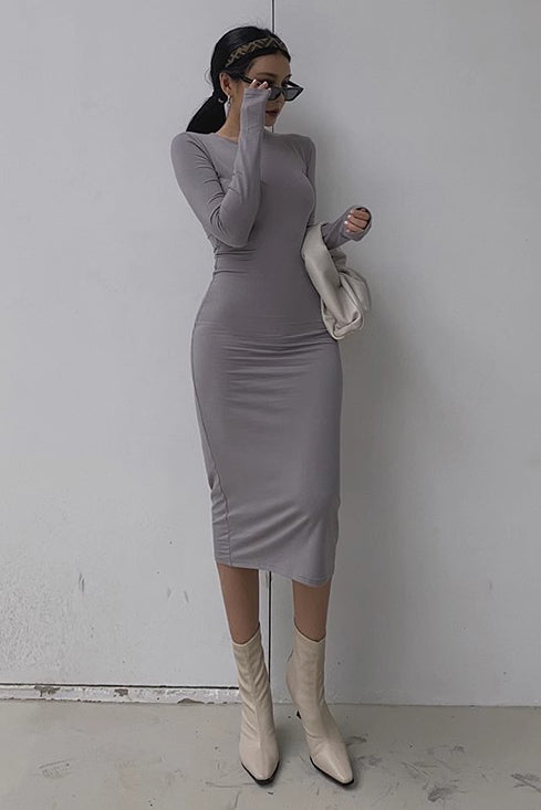 Crew Neck Long Sleeve Bodycon Dress