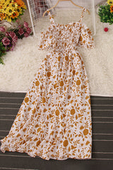 Floral Off Shoulder Strap Ruffle Maxi Dress