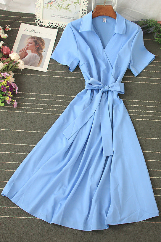 Lapel Short Sleeve Strappy Maxi Dress