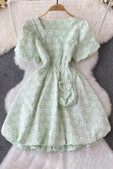 Cute Short Sleeve Flower Dress
