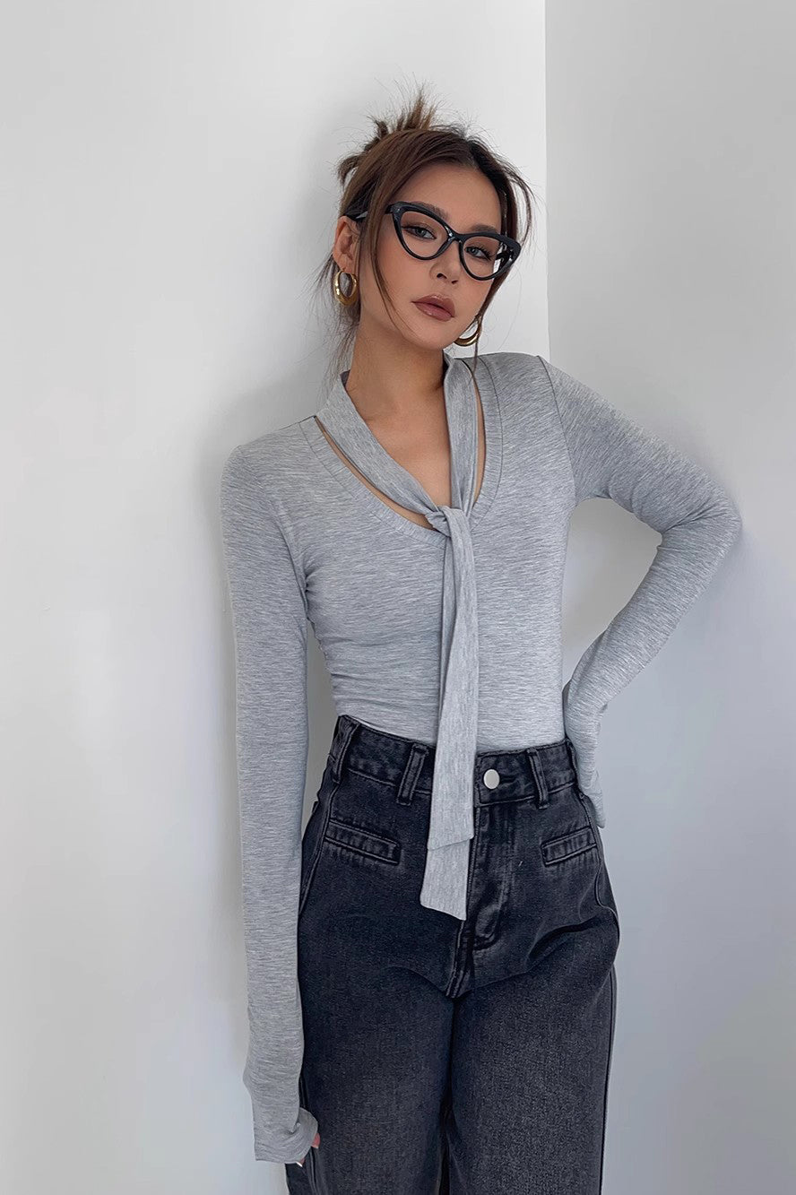 Wrap V-Neck Fitted Tops Shirt