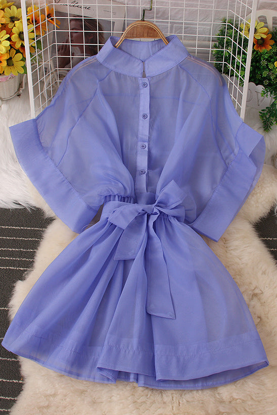 Sleeveless Strap Top Short Sleeve Buttons Mini Two-Piece