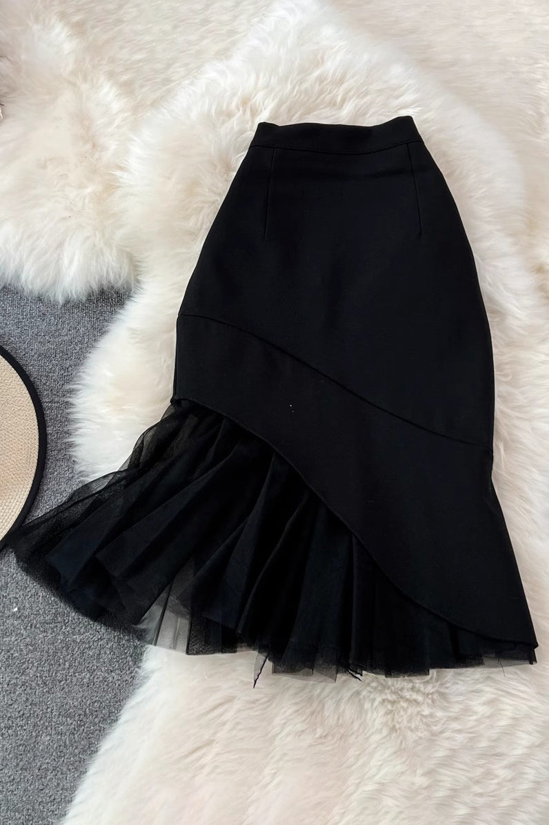 Bodycon Irregular Gauze Fishtail Skirt