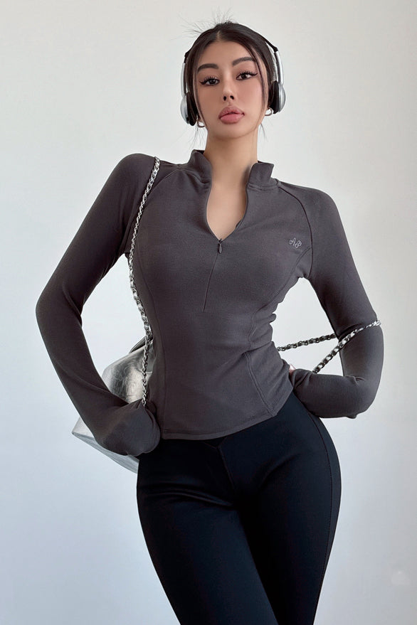 Casual Zip Lapel Long Sleeve Tops