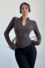 Casual Zip Lapel Long Sleeve Tops
