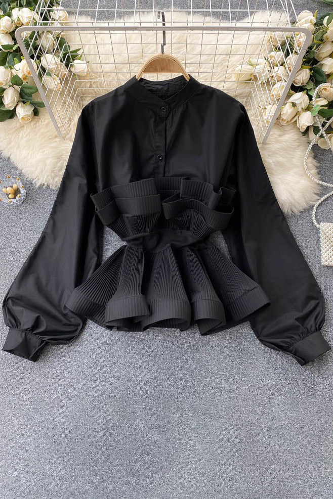 Lace Ruffle Buttons Long Sleeve Top