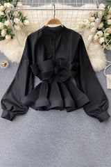 Lace Ruffle Buttons Long Sleeve Top
