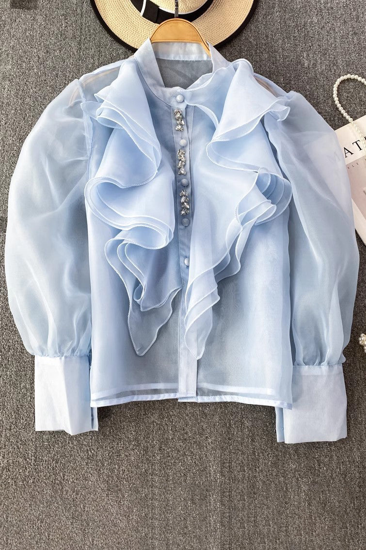 Lace Buttons Long Sleeve Shirt Top