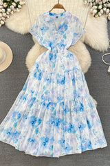 Floral A-Line Short Sleeve Maxi Dress