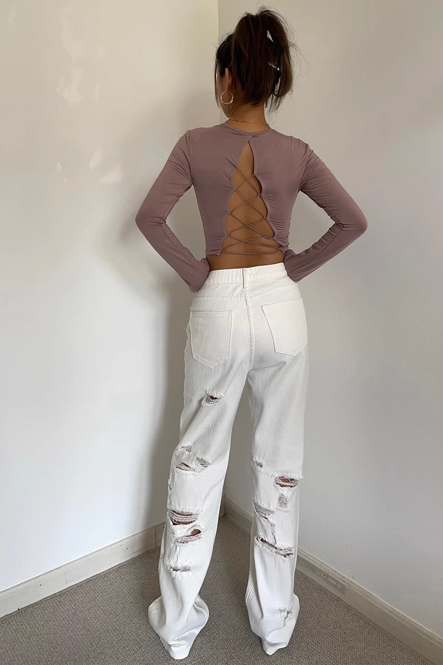Backless Crew Neck Fitted Shirt