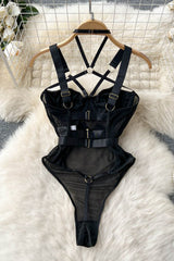 Halter Strap Push-Up Hollow Gauze Bodysuit