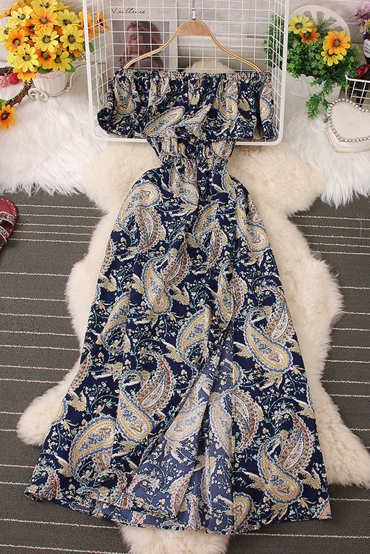 Short Sleeve Ruffle Strapless Maxi Dress