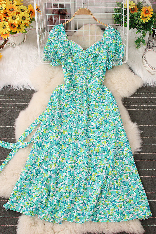 Floral Short Sleeve Strappy Maxi Dress