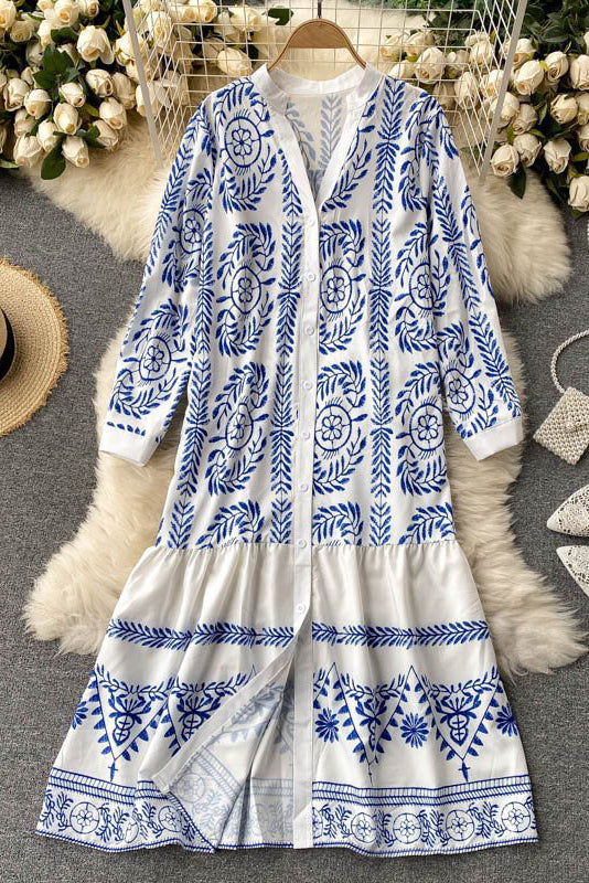 Print Long Sleeve Maxi Dress