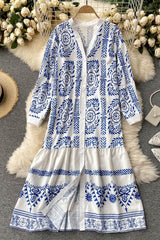 Print Long Sleeve Maxi Dress