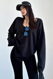 Casual V-Neck Top Pullover Sweatshirt