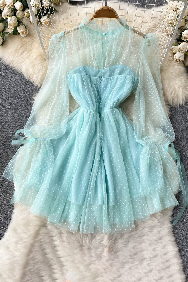 Long Sleeve Gauze Strappy Mini Dress