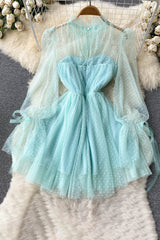 Long Sleeve Gauze Strappy Mini Dress
