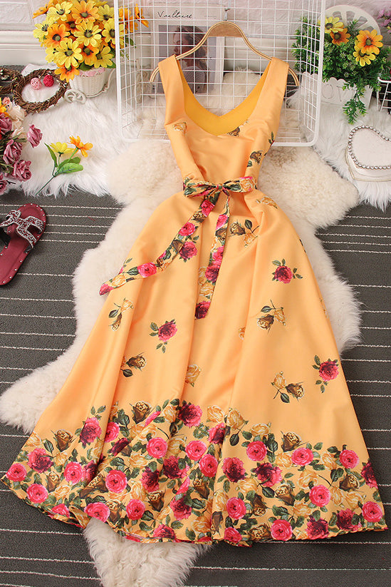 Flower Print Sleeveless Strappy Maxi Dress