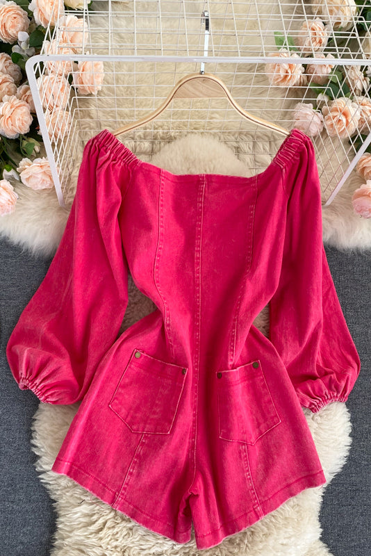 Long Sleeve Denim Romper Jumpsuit