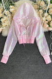 Sequin Zip Hooded Crop Cardigan Jacket Coat