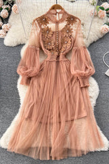 Gauze Embroidery Maxi Dress