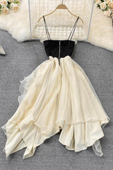 Off Shoulder Strap Zip Irregular Maxi Dress