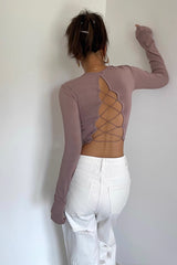 Backless Crew Neck Fitted Shirt