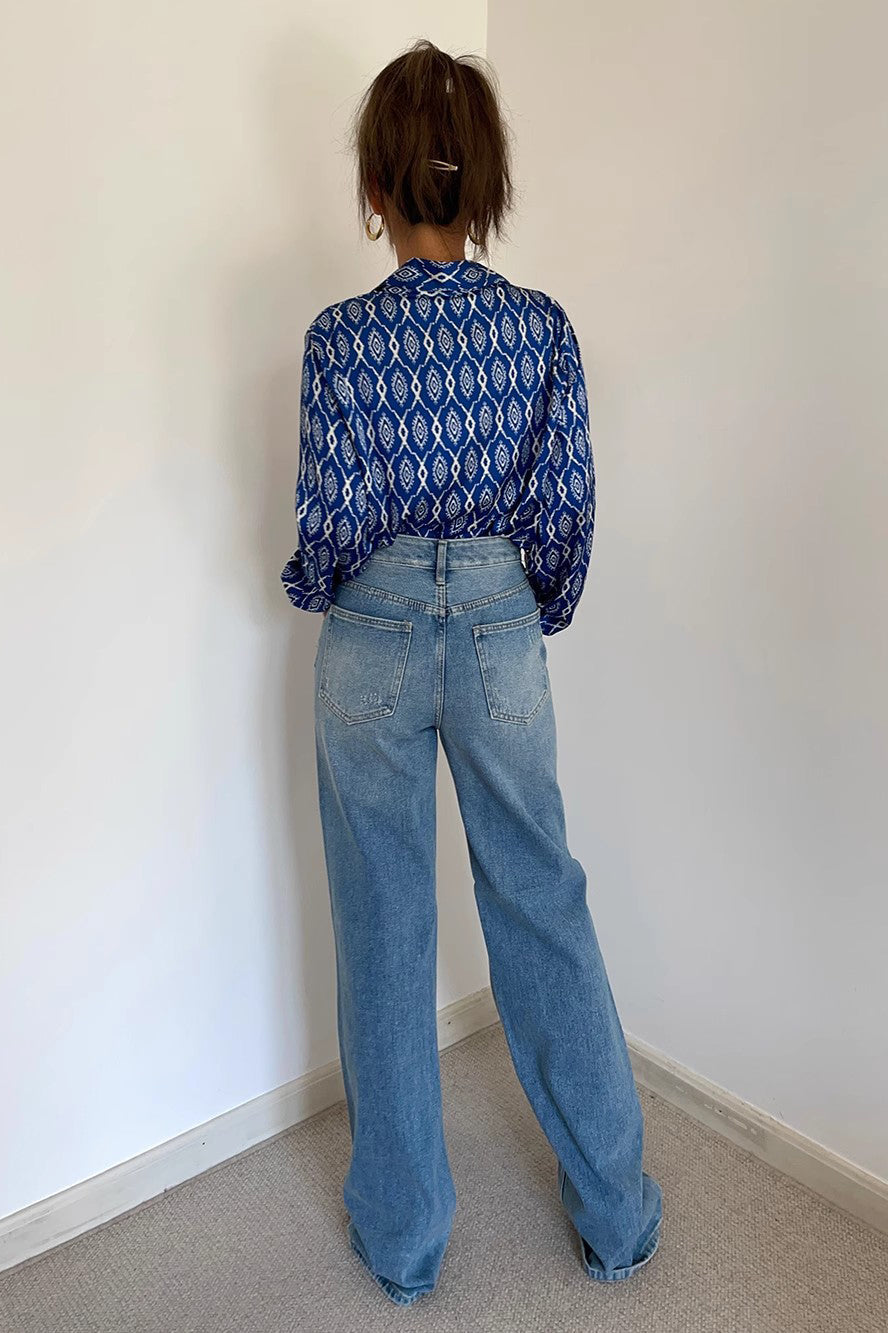High Waist Buckle Detail Straight Leg Jeans