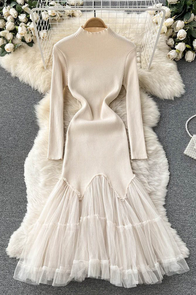 Knit Long Sleeve Gauze Maxi Dress
