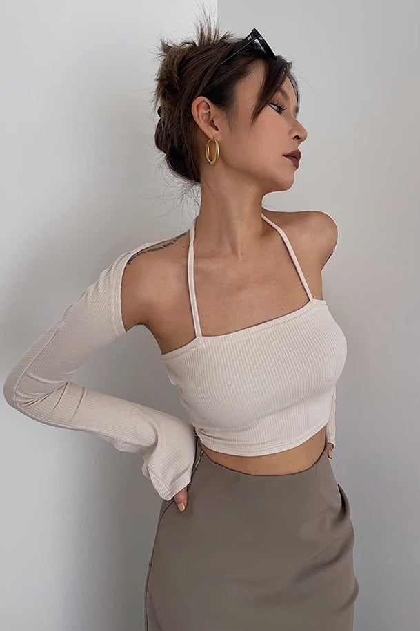 Long Sleeve Ribbed Fitted Tops Shirt