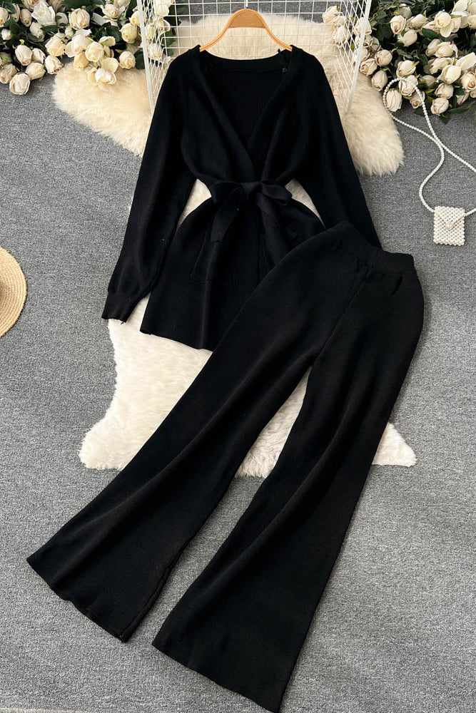 Casual Long Sleeve Tops Pants Trousers Set Two-Piece