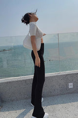 Nature High Waist Buckle Detail Split Hem Pants