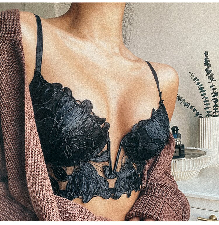 French Lace Bra Push Up Lingerie Embroidery Bralette Underwear